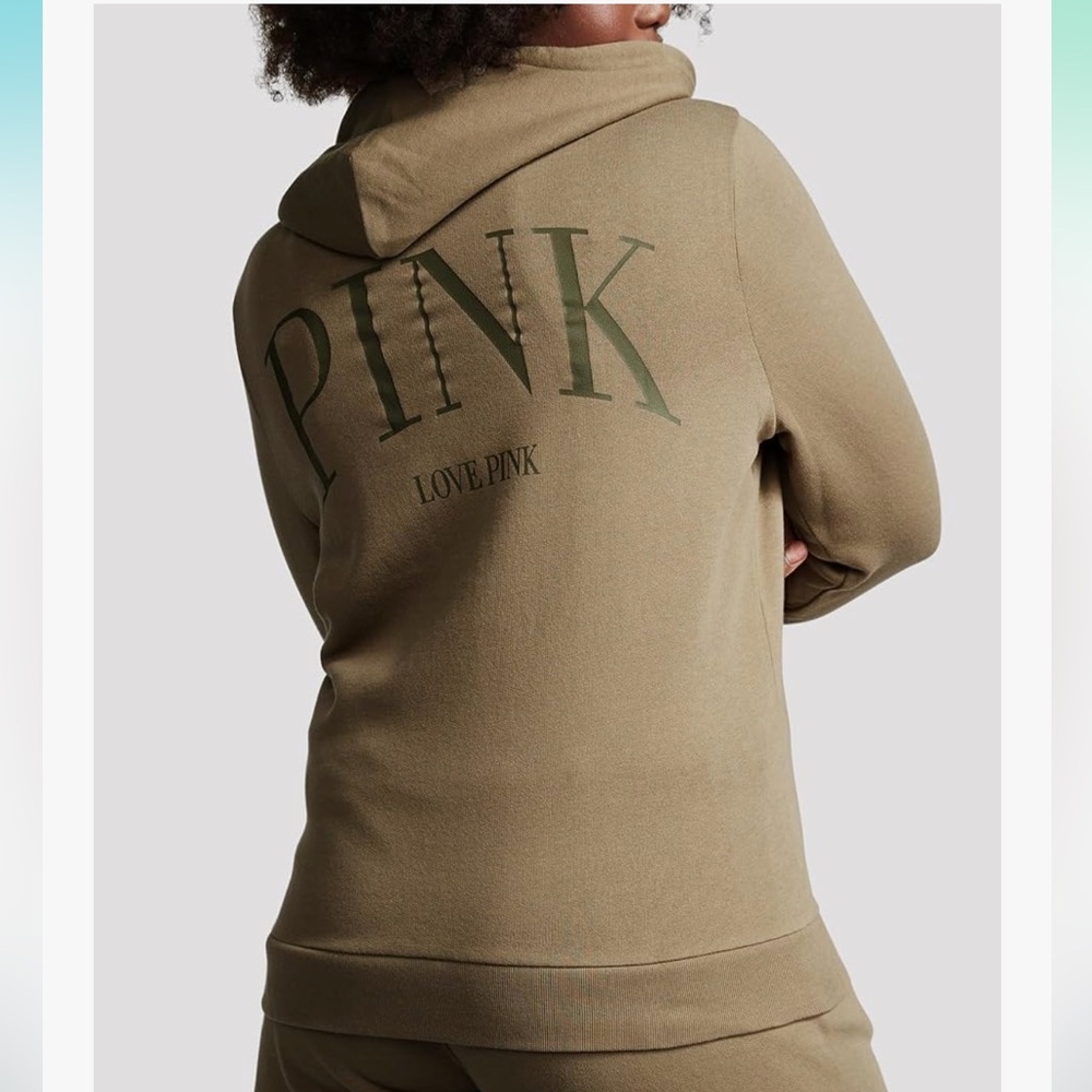 Victoria's Secret Women's PINK Logo Full Zip-up Sweatshirt, Green
